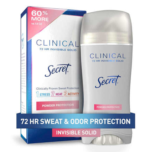 Secret Clinical Strength Antiperspirant Deodorant for Women, 72hr Protection, 2.6 oz, Powder Scent