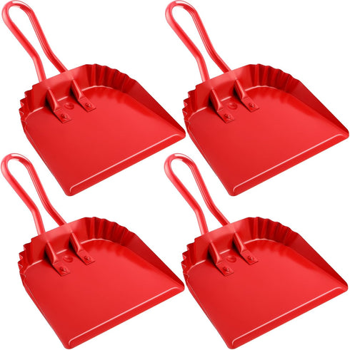 4 Pack Heavy Duty Metal Dust Pans 12 Inch, Large Handheld Dustpans for Household & Commercial Cleaning (Red)