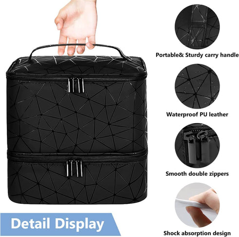 PU Leather Nail Polish Organizer and Nail Lamp Case, Holds 30+ Bottles (15ml - 0.5 fl.oz) with Manicure Tools