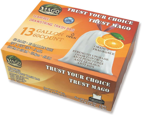 MAGO FAMILY MAGIC Trash Bags, Super Strong Tall Kitchen Drawstring Garbage Bags 13 Gallon, White