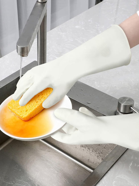 Cleanbear Cleaning Gloves Latex Free Rubber Gloves Reusable Lightweight and Durable Set of 3 with 2 Pairs of Gray Gloves and 1 Pair of White (12 Inches)