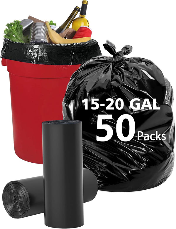 AYOTEE 16-20 Gallon Unscented Trash Bags, 50 Count Bulk (30"x36") Tall Kitchen, Big Black Industrial Quality Bags