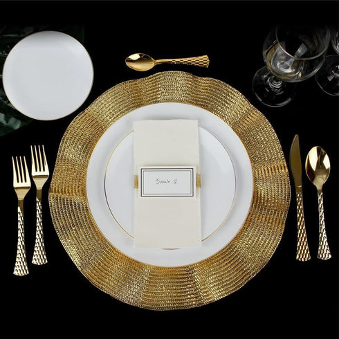 Hammered (80 PACK) EcoQuality Gold Disposable Plastic Table Spoon - Heavy Weight Plastic Gold Cutlery, Disposable