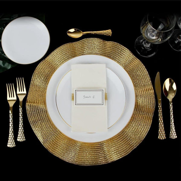 Hammered (20 PACK) EcoQuality Gold Disposable Plastic Knives - Heavy Weight Plastic Gold Cutlery, Disposable Utensils