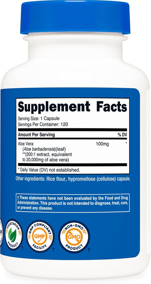 Nutricost Aloe Vera 20,000mg, 120 Capsules - Gluten Free, Non-GMO, Vegetarian Friendly