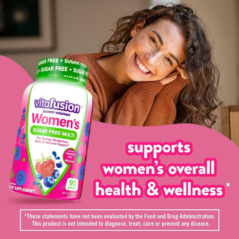 Vitafusion Women’s Sugar Free Daily Multivitamin Supplement, 90 Count, Adult Gummy Vitamin for Energy, Bone & Immune