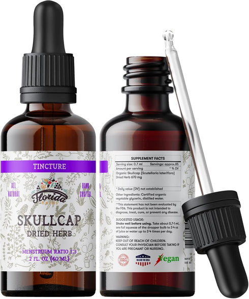 Organic Skullcap Tincture, Skullcap Extract Drops (Scutellaria lateriflora) Dried Herb, 2 oz