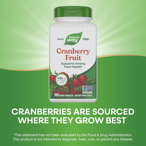 Nature's Way 930mg 180 Count Cranberry Fruit Capsules, Non-GMO, Gluten Free Supplement, per Serving