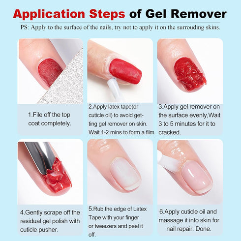 LOUINSTIC Gel Nail Polish Remover Kit, Gel Remover with Cuticle Oil & Latex Tape, No Soaking, Wrapping