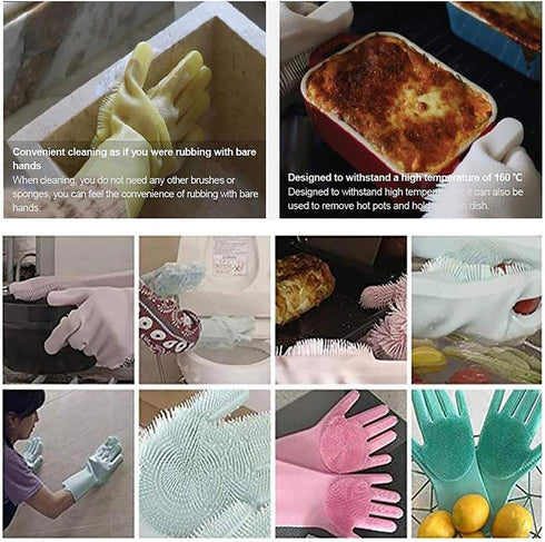 MITALOO Magic Dishwashing Cleaning Sponge Gloves Reusable Silicone Brush Scrubber Gloves
