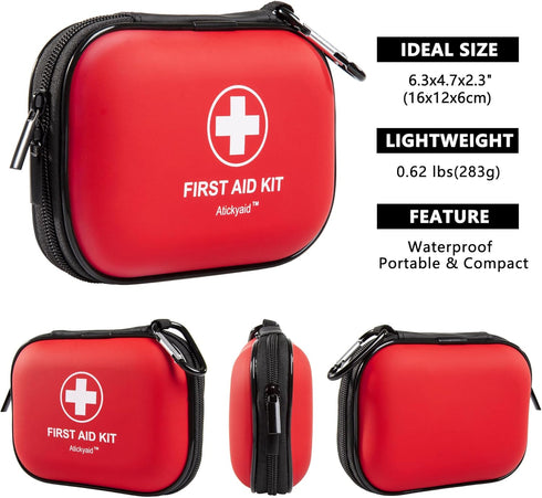 Mini First Aid Kit - 120 Piece Small Waterproof Hard Shell Medical Kit for Car, Home, Office, Travel, Camping, Outdoor