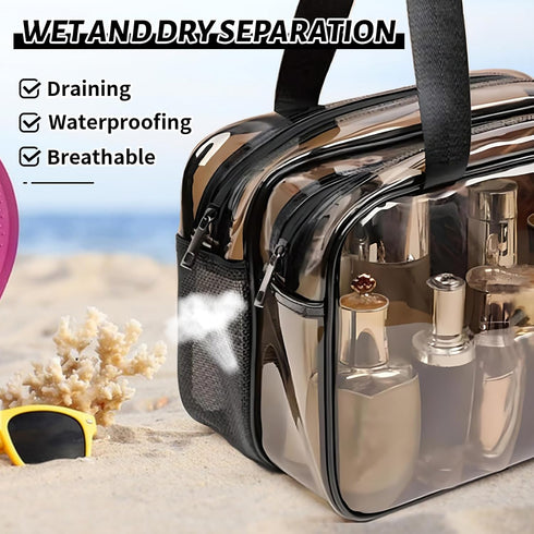 WEISIPU Large Waterproof Clear Travel Bag, Transparent Makeup Bag with Double Zipper - Stylish Black Trim