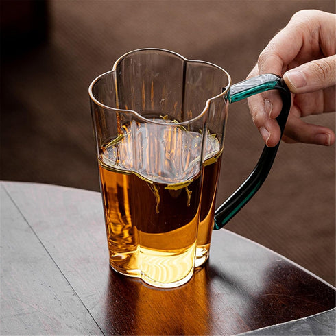 XJOYSL7921 Glass Cups Four-leaf Clover Shaped Drinking Glass with Handle, Clear Borosilicate Mugs for Milk, Coffee, Hot