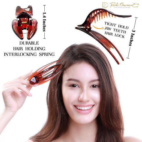 RC ROCHE ORNAMENT 6 Pcs French Concord Hair Clip - Curved Clips for Thick or Thin Hair, No Slip Strong Grip