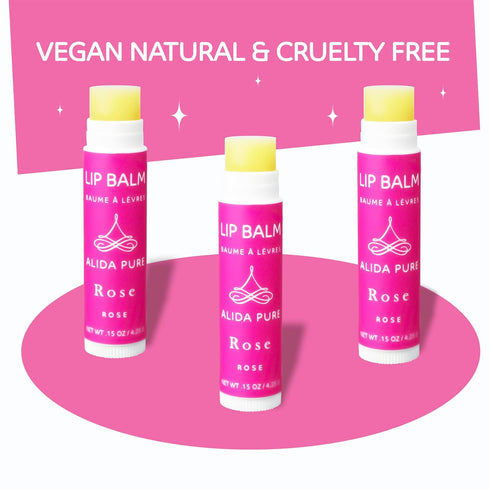 Rose Lip Balm Collection, Vegan Set, Beeswax Free, with Organic Jojoba & Avocado Oil, 3 Tube Set