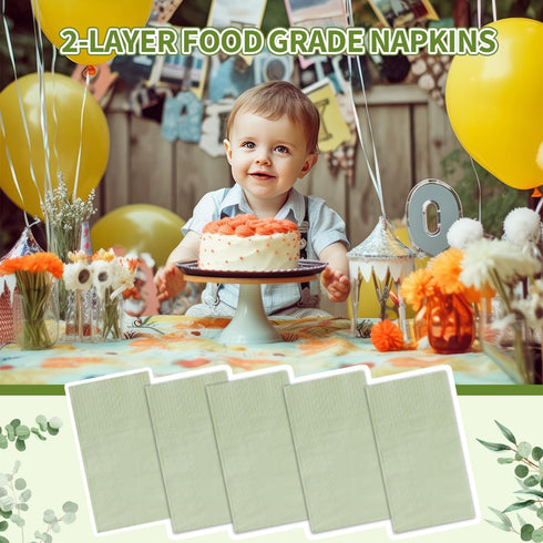 zjdbset 100PCS Disposable Sage Green Guest Napkins Paper Green Disposable Hand Towels Decorative Dinner Napkin Paper