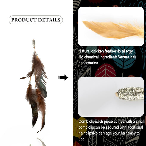 ICYANG Halloween Women Feather Hair Clips, 6 Pieces Handmade Boho Hair Extensions