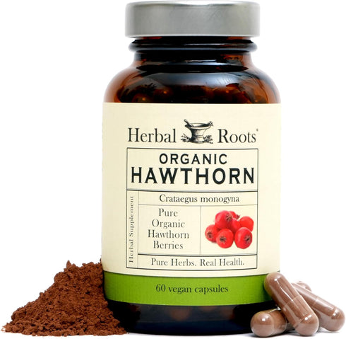 Herbal Roots Organic Hawthorn Berry Capsules - Extra Strength 1,200mg per Serving, 60 Vegan Capsules