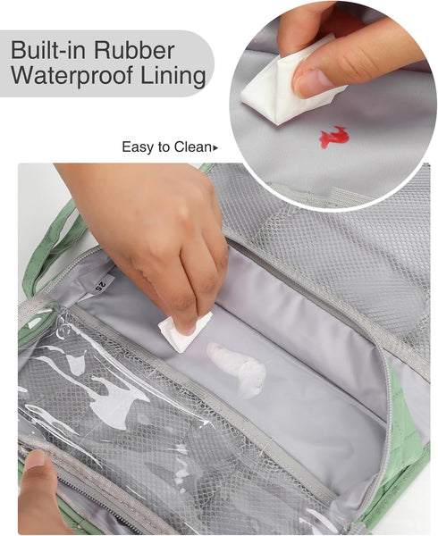 Relavel Travel Hanging Toiletry Bag for Men Women, Waterproof Large Makeup Organizer, Shaving Bag, Cosmetic Case (Green