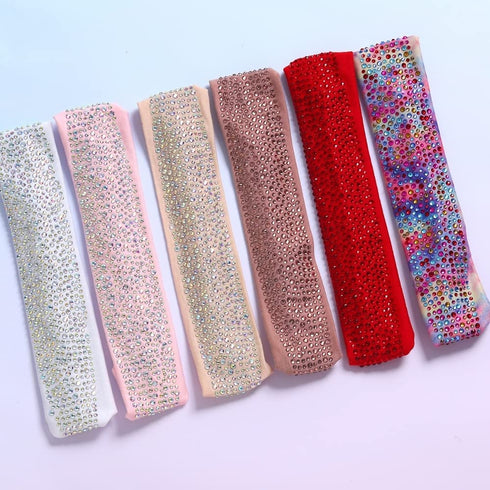 Natalie Mills Champagne Elastic Headbands for Ladies, Austrian Crystal Hair Accessories, Trending Rhinestone Headbands