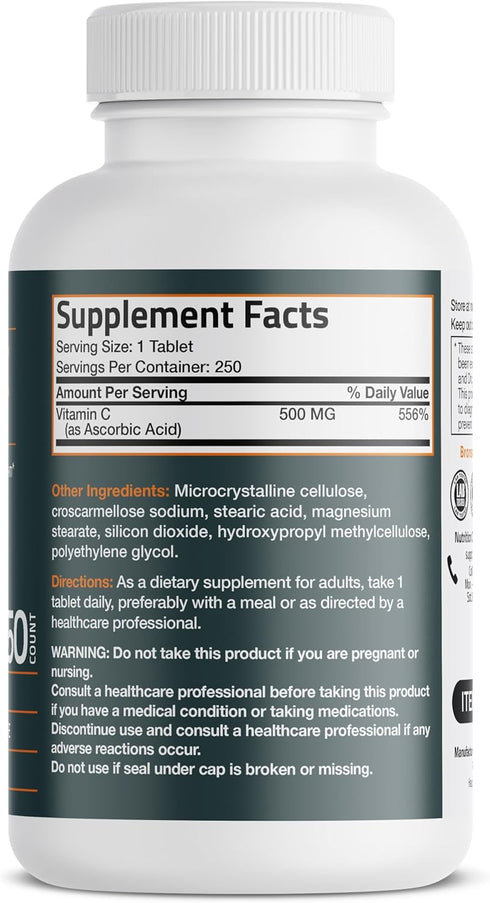 Bronson Vitamin C 500 MG Supports a Healthy Immune System & Antioxidant Protection, Non-GMO, 250 Vegetarian Tablets