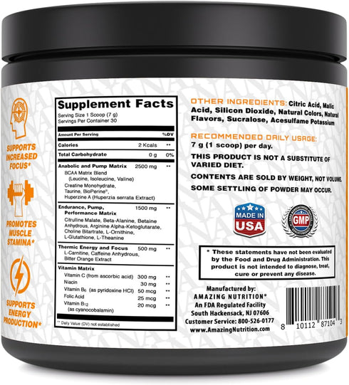 Amazing Nutrition Amazing PRE | Ultimate Pre-Workout Supplement, 30 Servings, 2.5 Grams BCAA Per Serving