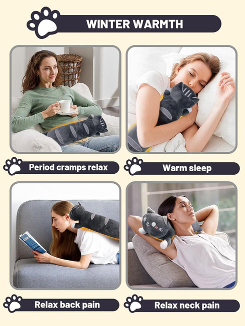 TEYOUAI 20" 5 Settings 5 Grey Cat Heating Pad for Period Cramps USB Portable Electric Heat Timer Modes Auto Shut Off