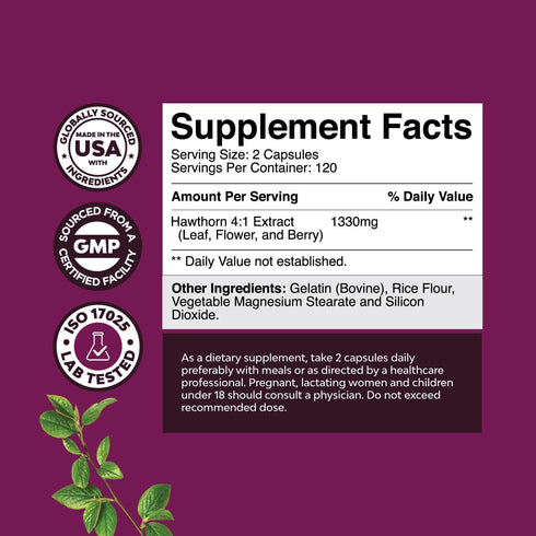 Extra Strength Hawthorn Berry Capsules - 1330mg Per Serving 4:1 Hawthorn Extract Digestion and Heart Health Supplement - Hawthorn Berry Extract Plant Polyphenols Supplement for Men and Women - 240ct