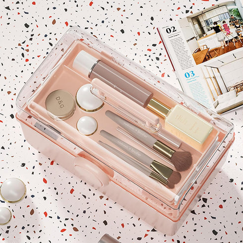 Large Capacity Makeup Storage Organizer with Transparent Visual Cover, 3 Layers Portable Cosmetic Storage Box