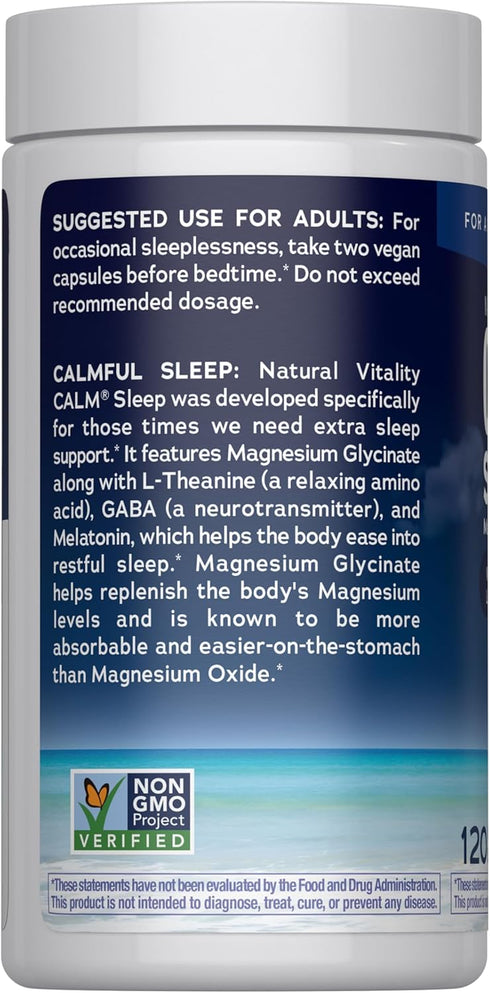 Natural Vitality 120 Count Calm Sleep Capsules | Magnesium with Melatonin, L-Theanine & GABA Supplement | for a Good