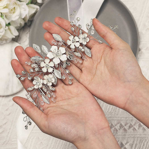 Unicra Silver Bride Wedding Hair Vine, Rhinestone Flower Bridal Hair Piece Jewelry for Women and Girls
