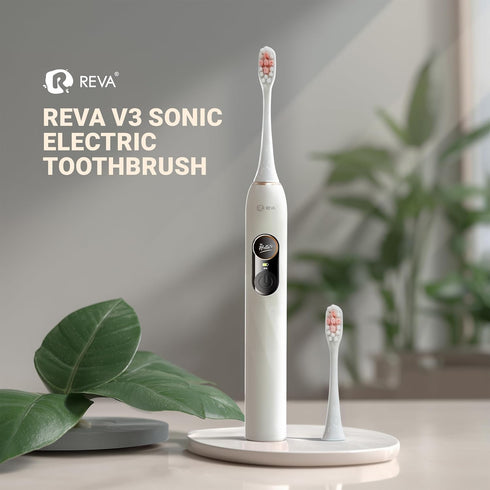 V3 5 200-Day 4 IPX7 Reva Sonic Electric Toothbrush for Adults, Dual Display, Modes, Battery, Brush Heads, Waterproof