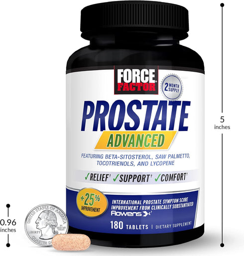 FORCE FACTOR Prostate Advanced, 180 Tablets (1-Pack) - Health Supplement for Men, Reducing Nighttime Bathroom Trips and