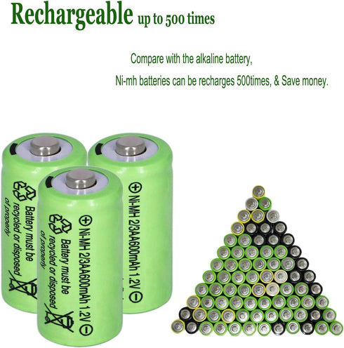 10 Packs 2/3AA Size Rechargeable Batteries, 600mAh 1.2V Ni-MH for Solar Lights (Not AA Standard Size)