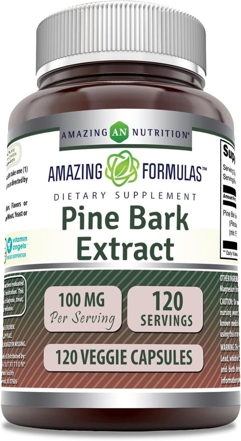 Amazing Formulas Pine Bark Extract Supplement | 100 Mg Per Serving | 120 Veggie Capsules | Gluten Free, Non-GMO | Made