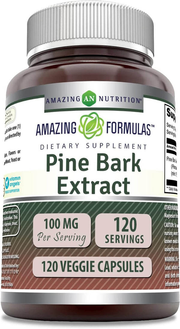 Amazing Formulas Pine Bark Extract Supplement | 100 Mg Per Serving | 120 Veggie Capsules | Gluten Free, Non-GMO | Made