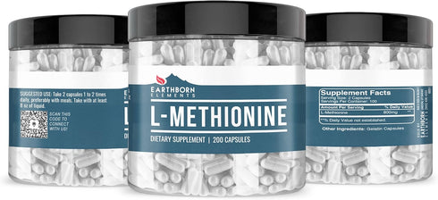 Earthborn Elements L-Methionine 200 Capsules, Pure & Undiluted, No Additives