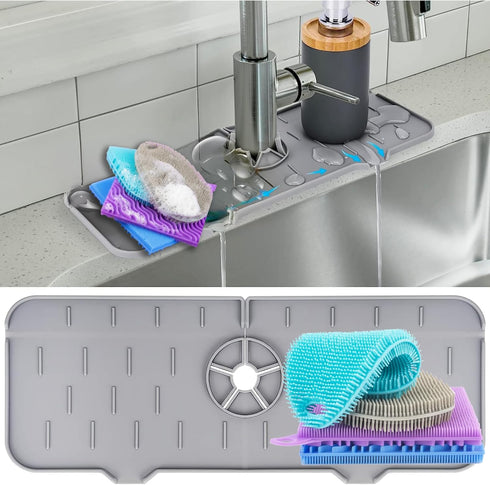 Kitchen Sink Splash Guard - Faucet Mat for Kitchen Sink Silicone Scrubber Dish Set - Food Grade Silicone BPA Free Silicone Kitchen Scrubber by Asiopphire