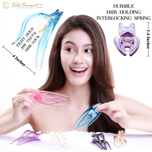 RC ROCHE ORNAMENT 6 Pcs French Concord Hair Clip for Thick or Thin Hair, No Slip Strong Grip Hold, Large Transparent