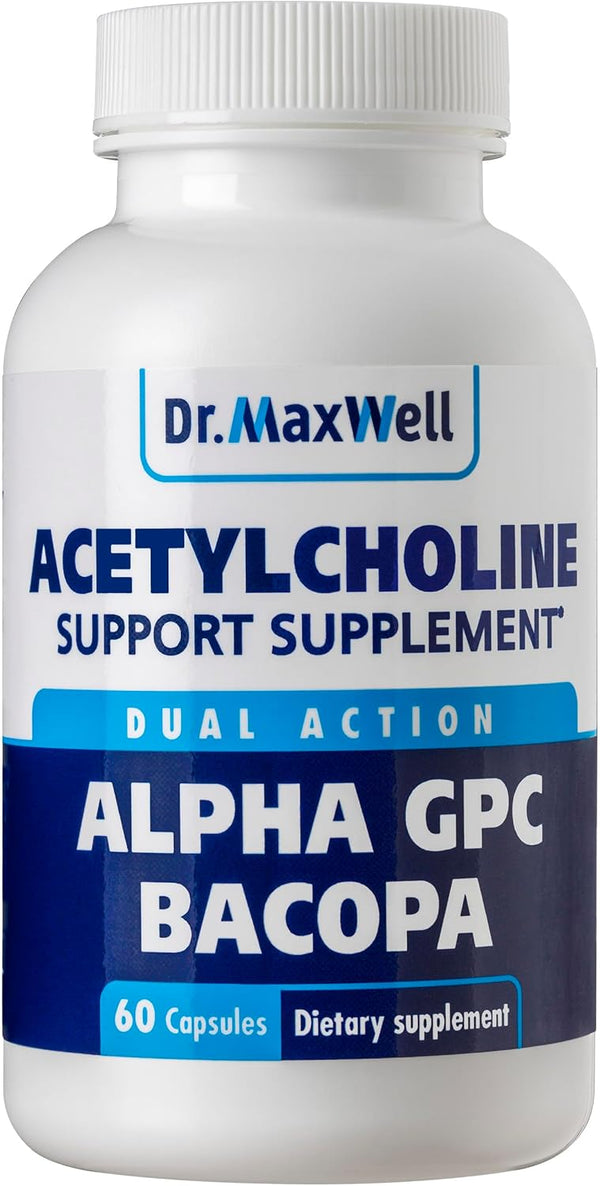Acetylcholine Alpha GPC Choline 600mg + Bacopa - Reliable Memory & Learning Supplement, 60 Capsules