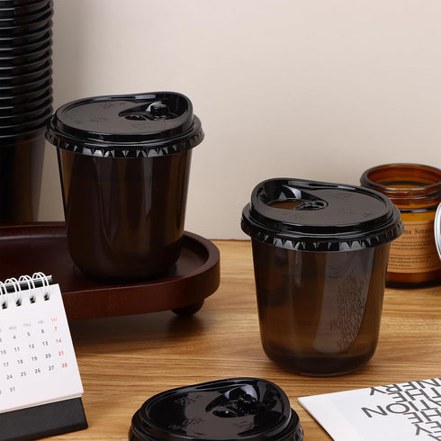 Mkhaslri 50 Sets Stemless 12 oz) Disposable Glasses With Strawless Sip Lids,PET Drinking Cups,Clear Plastic Coffee Cups