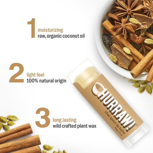 Hurraw! Chai Spice Lip Balm: Organic, Certified Vegan, Cruelty-Free, Gluten-Free, Non-GMO, 100% Natural Ingredients