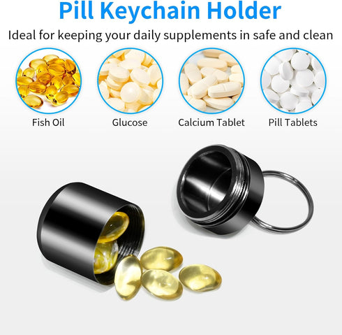 Pill Keychain Holder - Small Waterproof Pill Box Organizer Portable Pill Holder Keychain (Black, 2PCS)