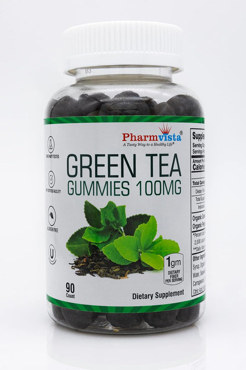Green Tea & Peppermint Gummies 100mg - Gluten Free, Non-GMO, Antioxidant/Mineral Rich Supplement - 90 Count