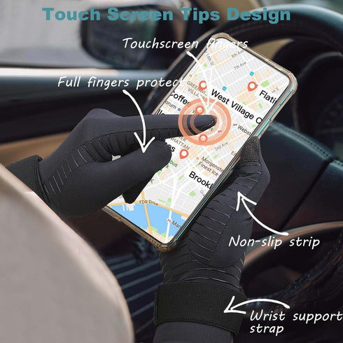 Copper Arthritis Gloves, Adjustable Wrist Strap Full Finger Compression Gloves for Pain Relief