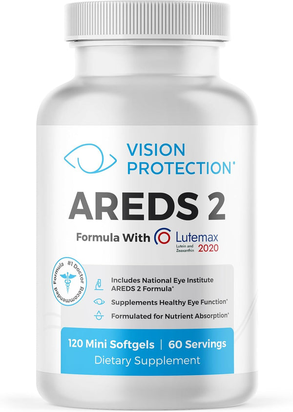 AREDS 2 Eye Vitamin & Mineral Supplement for Ocular Health, 120 Mini Softgels with Natural Ingredients
