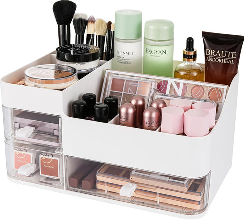 Makeup Organizer and Storage Case, 3 Clear Drawers for Vanity, Skincare, Jewelry Display