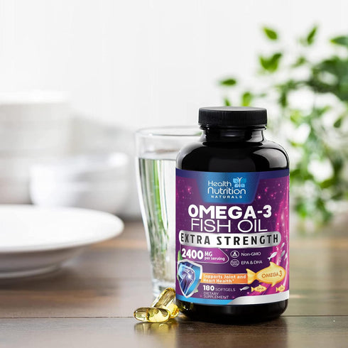 Fish Oil 2400 mg Triple Strength Omega-3 Supplement - Natural Support for Immune, Heart & Brain Health - Wild Caught,
