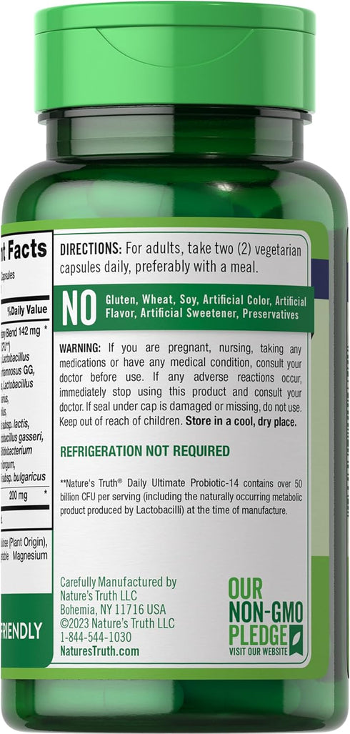 Nature's Truth Probiotic 50 Billion CFU | 200mg Prebiotics | 60 Capsules | Vegetarian, Non-GMO & Gluten-Free Supplement