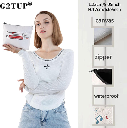 G2TUP Novelty Travel Toothbrush Holder Brush Me Canvas Travel Dopp Kit Toothpaste Organizer Toiletries Bag (Brush Me)